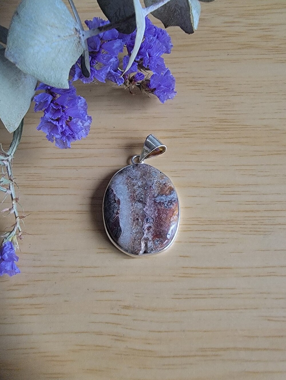 Handcrafted Natural Agate Stone Oval Pendant